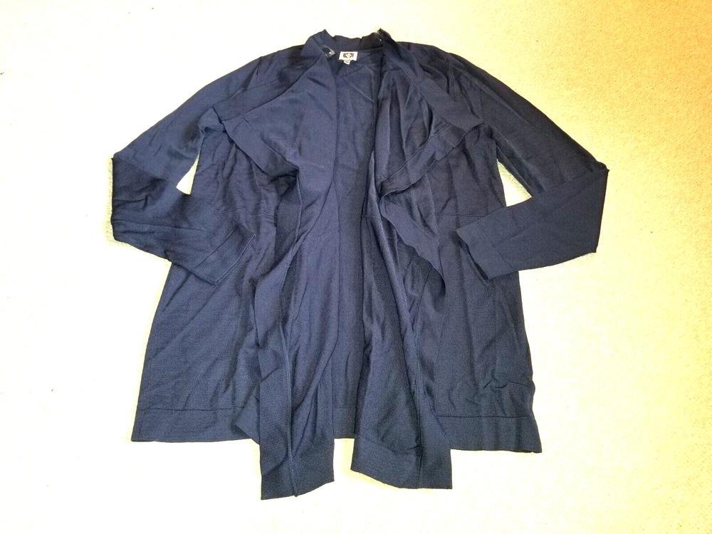 Womens Sweater-ANNE KLEIN- blue stretch knit open front cardigan ls Capsule-M